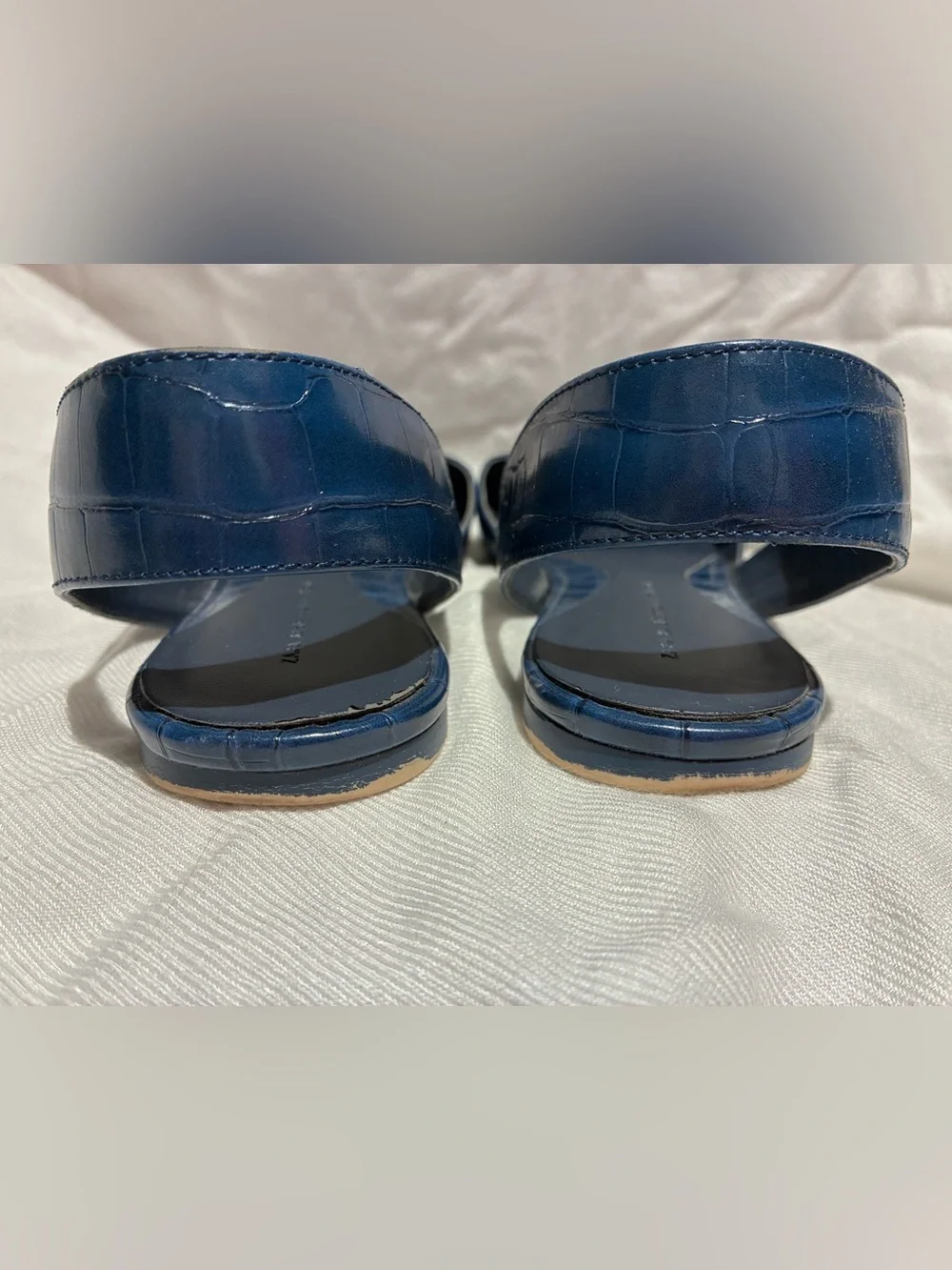 Zara Navy Croc-Embossed Pointed Toe Slingback Flats, sz 35/US 5